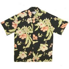 Retro Hibiscus Men's Aloha Shirt-black