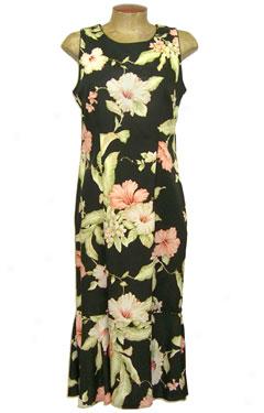 Retro Hibiscus Demi Length Dress-black