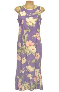 Retro Hibiscus Demi Length Dress-purple
