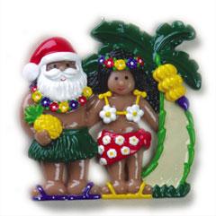 Santa & Hula Girl Palm Tree Ornament