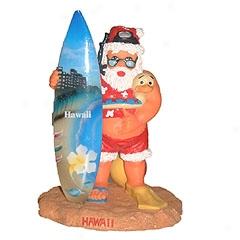 Santa Attending Surfboard Figurine