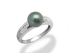 Semi-round Tahitian Pearl Ring With Diamonds