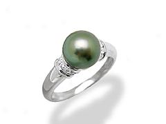 Semi-round Tahitian Pearl Ring With Diamonds