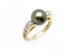 Semi-round Tahitian Pearl Ring With Diamonds