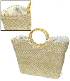 Straw Tote Bag With Bamboo Handles
