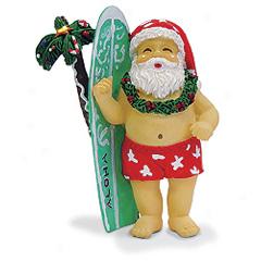 Surfboard Santa Ornament