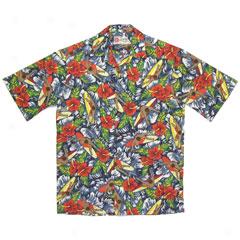 Surfer Dude Floral Aloha Shirt-navy