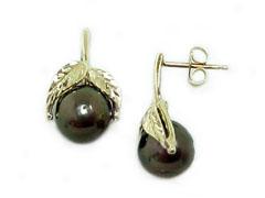 Tahitian Pearl Earrings-yellow Gold