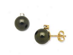 Tahitian Pearl Earrings-yellow Gold