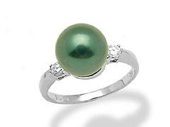 Tahitian Pearl Ring With Diamond-white Gold
