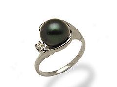 Tahitian Pearl Ring With Diamonds-white Gold