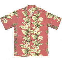 Tiki Hibiscus Panel Aloha Shirt-coral