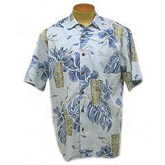 Tiki Monstera Aloha Shirt- Blue