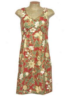 Traditional Floral Empire Waist Tank Dress-red