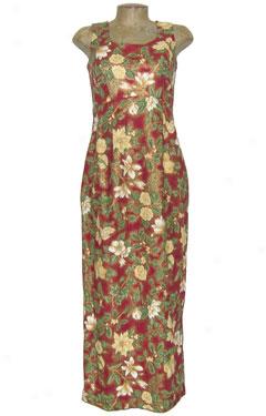 Traditional Floral Logn Sleeveless Dress-red