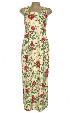 Traditional Floral Long Sleeveless Dress-cream