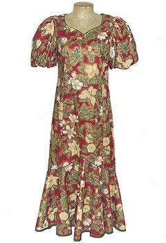 Traditional Floral Sweetheart Tea Length Muu Muu-red