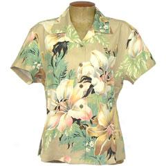 Tropical Grand Floral Better Silk Camp Blouse-beige