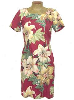 Tropical Grand Floral Better Silk Fitted Short-sleeve Dress-red