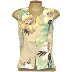 Tropical Grand Floral Better Silk Sleeveless Blouse-beige