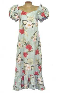 Tropical Spring Shirred Sleeve Muu Muu-mint