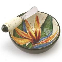 Vibrant Bird Of Paradise Bowl & Spreader Set