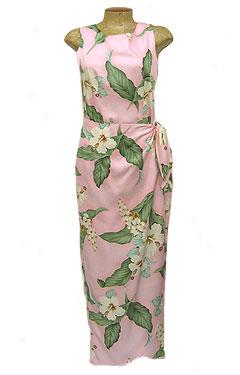 Vintage Hibiscus Long Sarong Dress- Pink