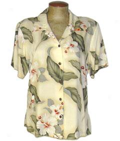 Vintage Hibiscus Women's Camp Shirt