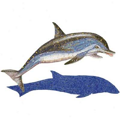 Daltile Glass Misaic Murals Speckled Dolphin With Shadow 51 X 76 Tile & Face with ~