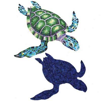 Daltile Glass Mosaic Murals Green Marine Turtle 27 X 39 Tile & Stone