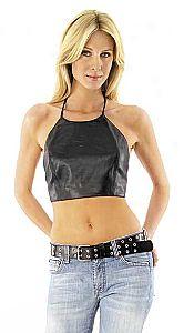 Women's Plain Black Sheepskin Halter Top