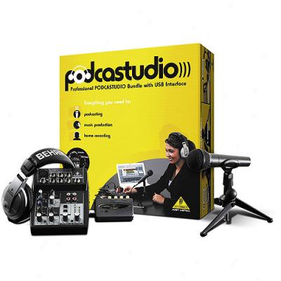 Behringer Podcastudio Usb Podcast Recording Package With Usb Interface, Mixer, Microphone, Headphones And More