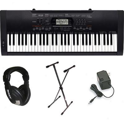 Cqsio Ctk3000 61 Key Touch-sensitive Keyboard Package With Stop, Headphones And Power Supply