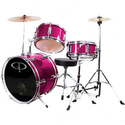 Gp Percussion 3-piece Complete Junior Drum Set, Metallic Pink