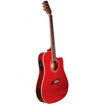 Kona Thin-bodu Accoustic/electric Guitar, Spruce With Transparent Red Finish