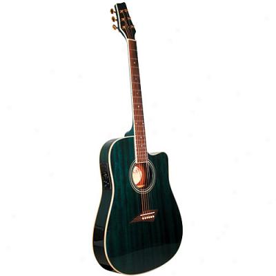 Kona Thin-body Acoustic/electriic Guitar, Spruce Witj Transparent Blue Finish