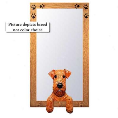 Airedale Terrier Hall Mirror With Basswood Walnut Frame