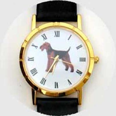 Airedale Terrier Watch - Small Face, Brown Leather