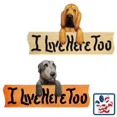 American Bulldog I Live Here Too Maple Finish Sign Red And White