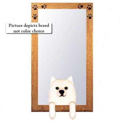 American Eskimo Dog Hall Mirror With Basswood Walnut Frame