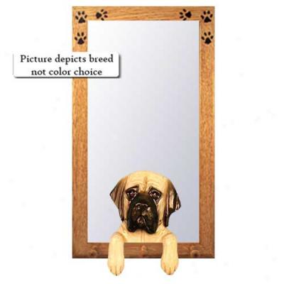 Apricot Brindle Mastiff Hall Mirror With Oak Natural Frame