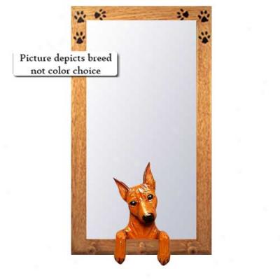 Black And Tan Miniature Pinscher Hall Mirror With Basswood Pine Frame