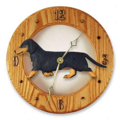 Back And Tan Smooth Dachshund Wall Clock In Light Oak By Michael Park