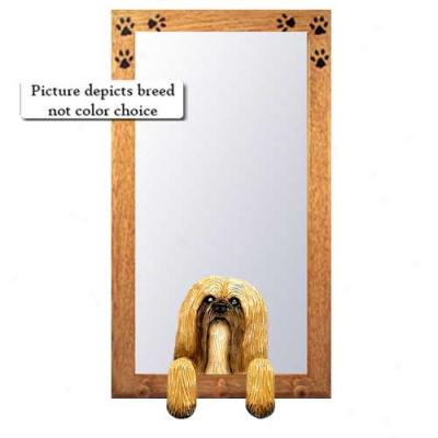 Black Lhasa Apso Hall Mirror Upon Basswood Walnut Frame