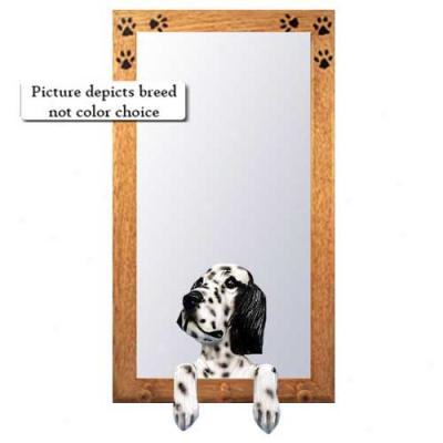 Blue English Setter Hall Mirror With Oak Natural Frame