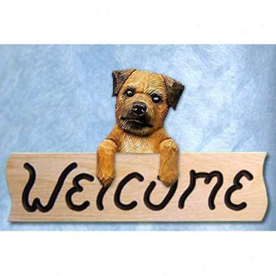 Border Terrier Wheaten Welcome Sign Oak