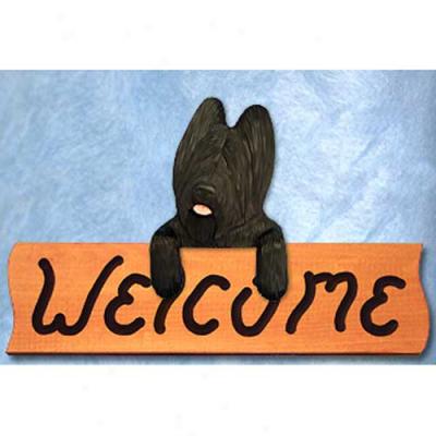 Briard Black Welcome Sign Maple