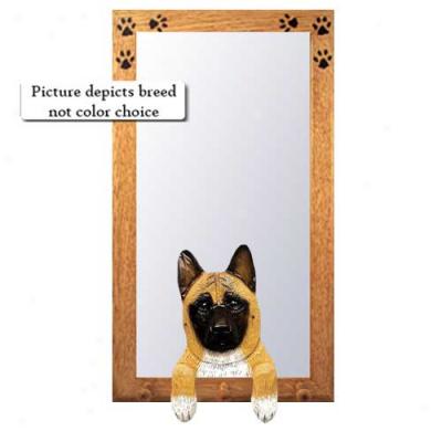 Brindle Akita Hall Mirro rWith Oak Golden Frame