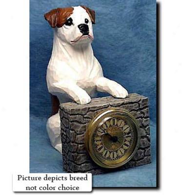 Brindle And White American Bulldog Mantle Clock