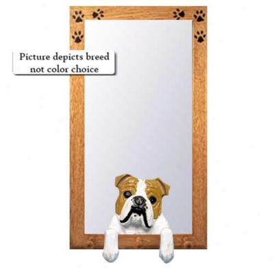 Brindle And White Bulldog Hall Mirror With Oak Golden Frame